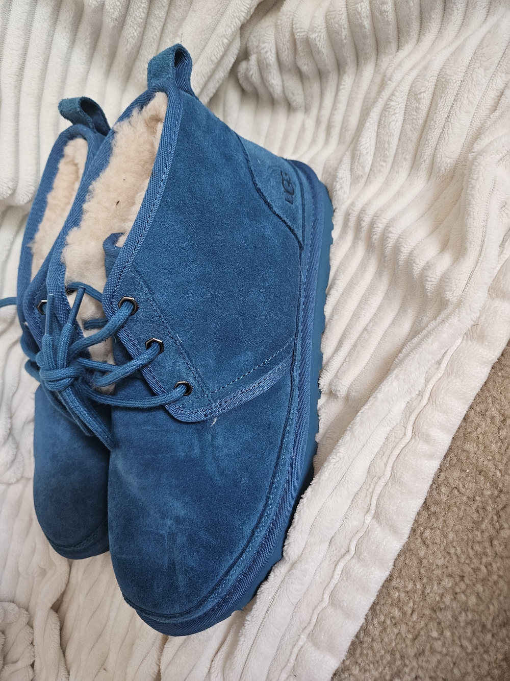 Women's UGG Suede Lace-Up Boot in Teal with Shearling Lining